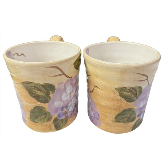Hand-Painted Ceramic Mugs Hydrangeas 16 Oz Purple Floral Cottage Farmhouse - Picture 9 of 16